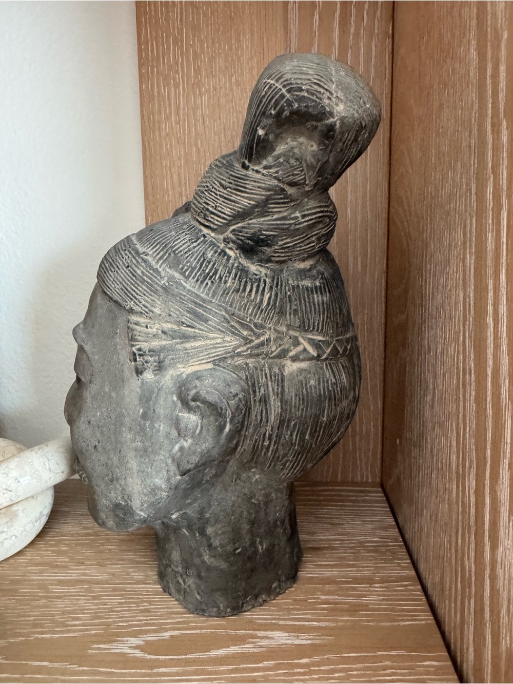 Vintage Handcrafted Stone Warrior Head Sculpture - Picture 5 of 5